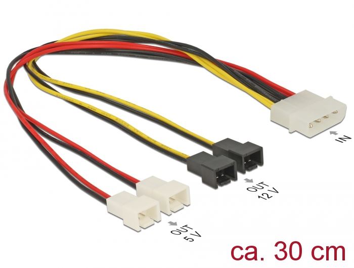 Delock Molex 4 pin apa > 4 x 2 pin ventillátor tápkábel (83343) Delock Molex 4 pin apa > 4 x 2 pin ventillátor tápkábel (83343)