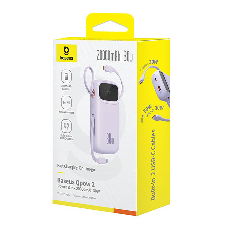 Baseus QPow 2 20000mAh 30W  2xUSB-C powerbank  Lila 