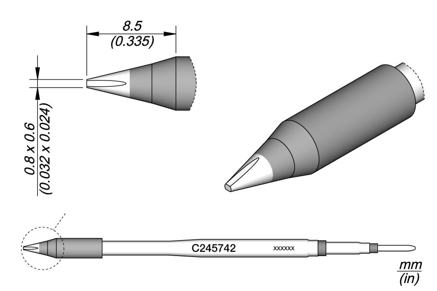 JBC Tools C245742 forrasztóhegy, véső forma, egyenes 0.8 x 0.6 mm, hossza 8.5 mm