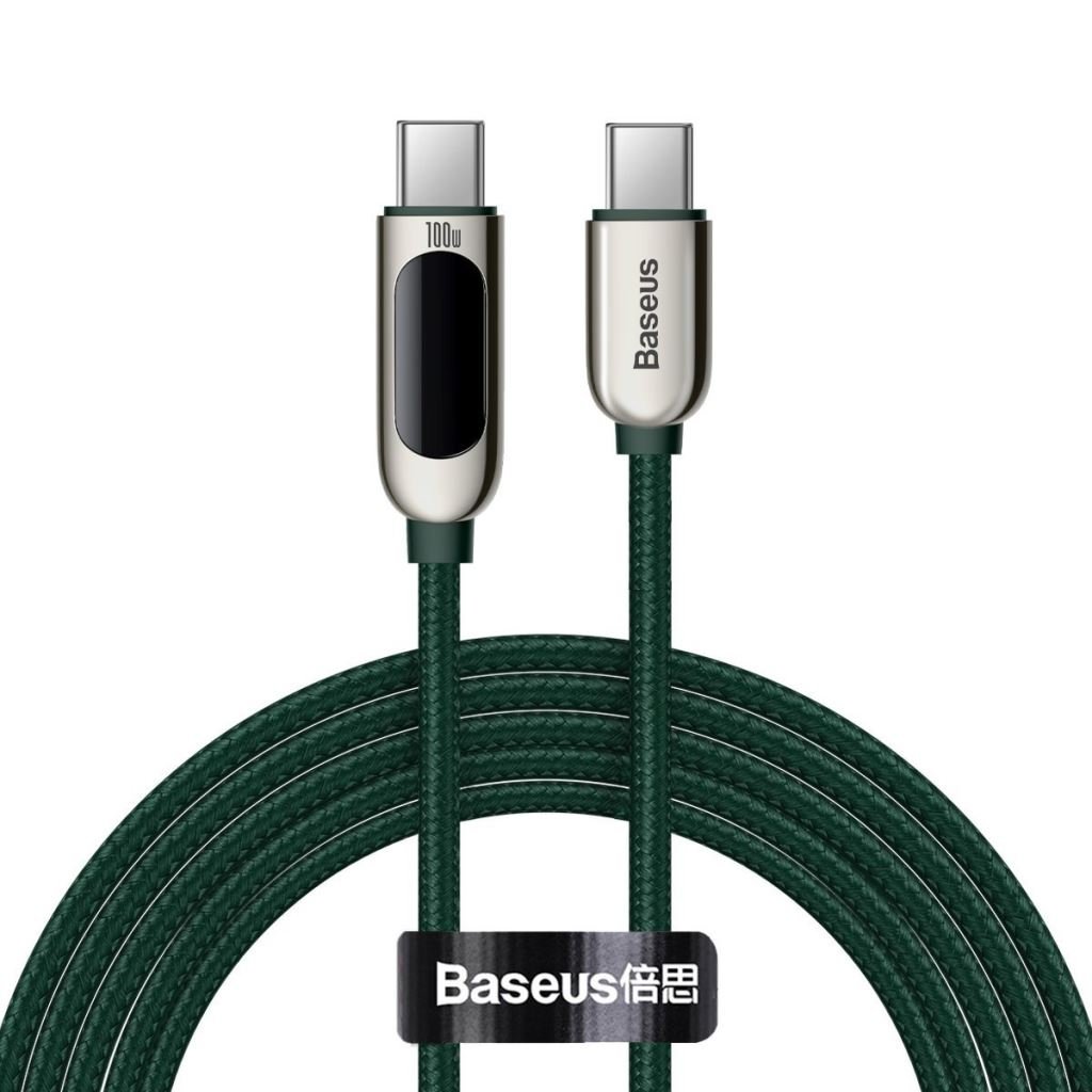 Baseus  USB-C–USB-C kábel kijelzővel, 100W, 2m, zöld (CATSK-C06)