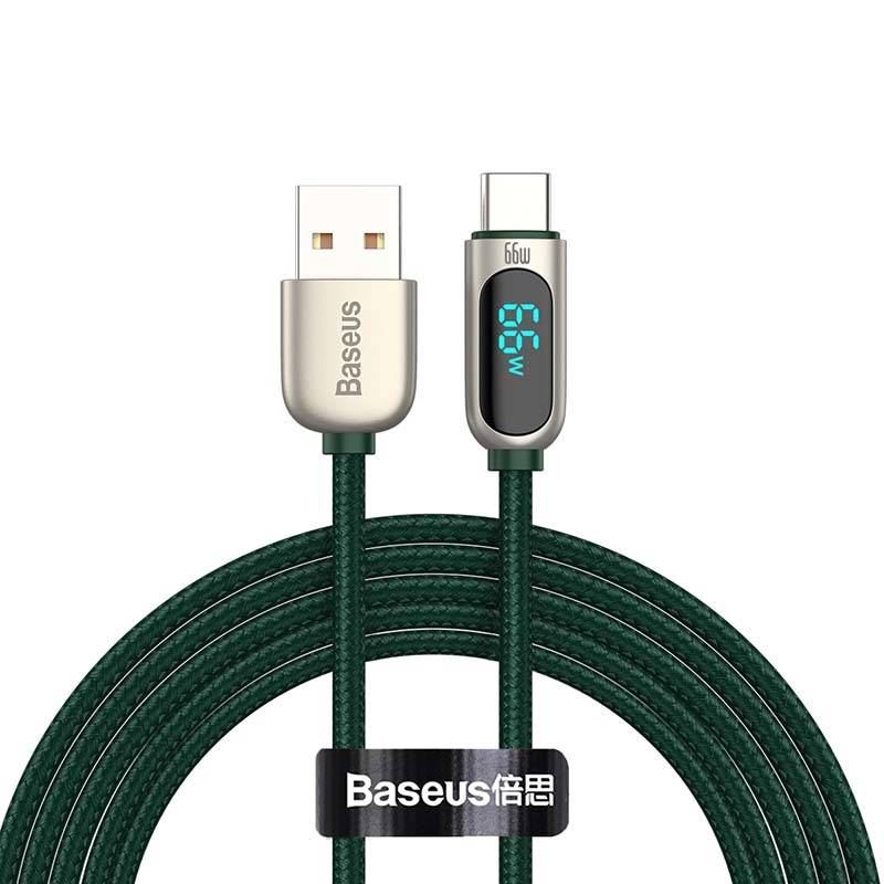 Baseus USB-USB-C kábel kijelzővel, 66W, 2m, zöld (CASX020106) Baseus USB-USB-C kábel kijelzővel, 66W, 2m, zöld (CASX020106)