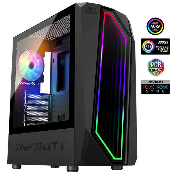 Spirit of Gamer Számítógépház - INFINITY Black (fekete, ablakos, 8x12cm ventilátor, alsó táp,  ATX, 1xUSB3.0, 2xUSB2.0)