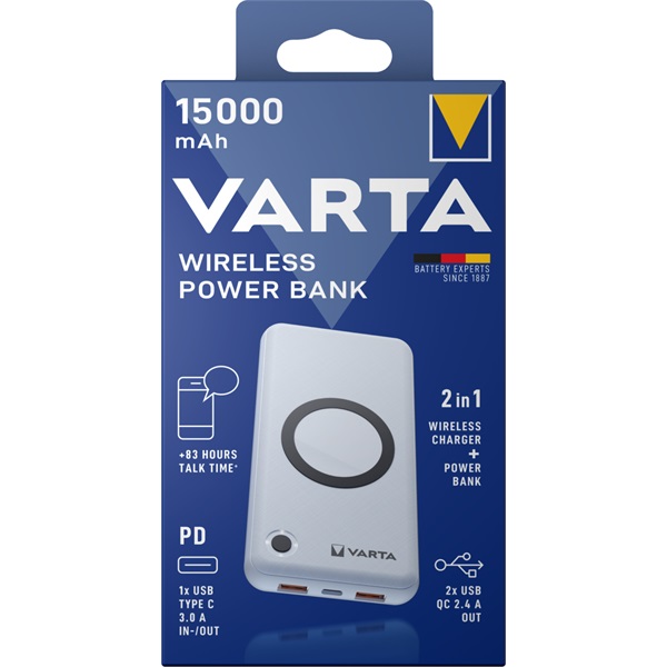 Varta 57908101111 hordozható 15000mAh powerbank + vezeték nélküli töltő Varta 57908101111 hordozható 15000mAh powerbank + vezeték nélküli töltő