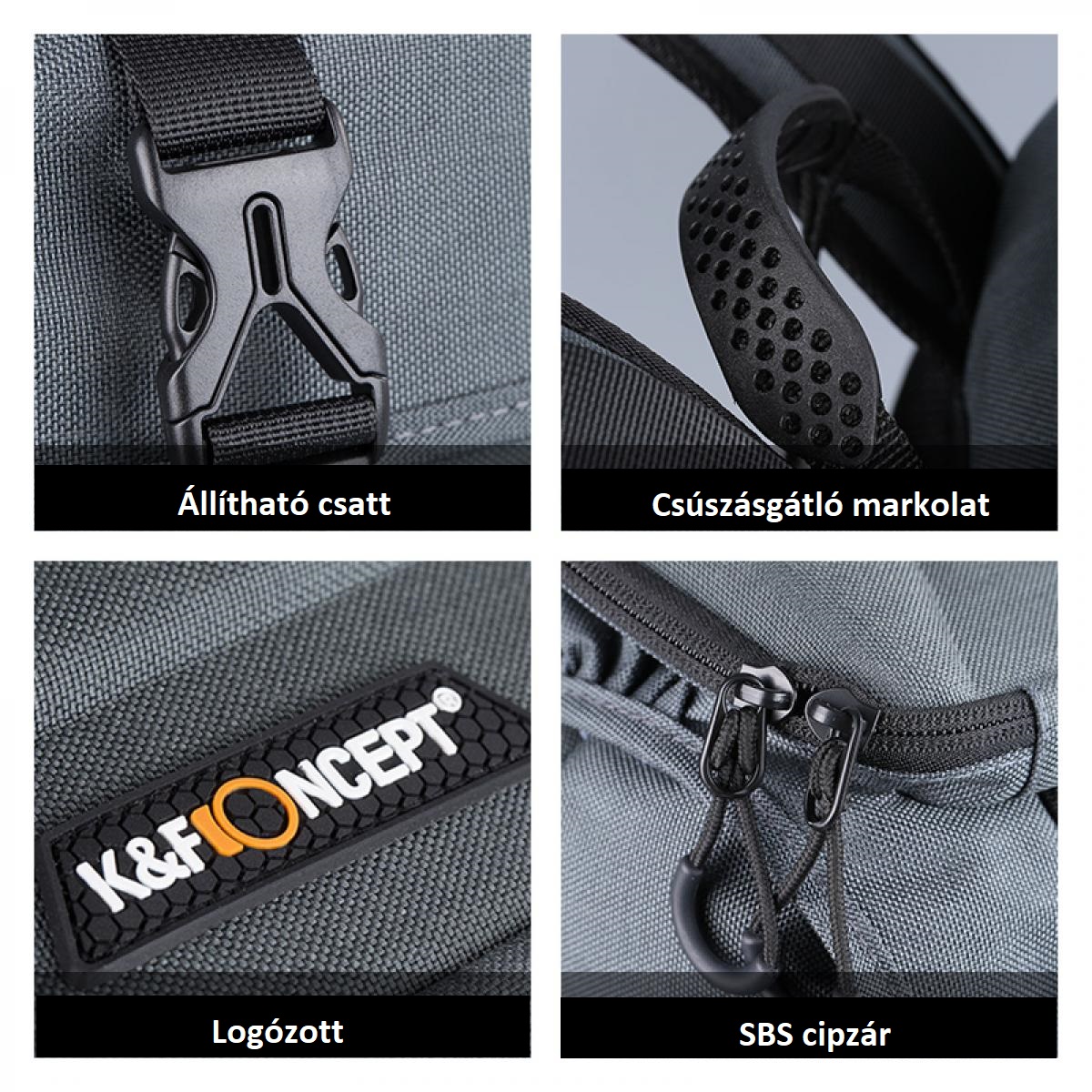 K&F Concept 13.098V1 professzionális kamera hátizsák, laptop zsebbel, szürke (15.6")