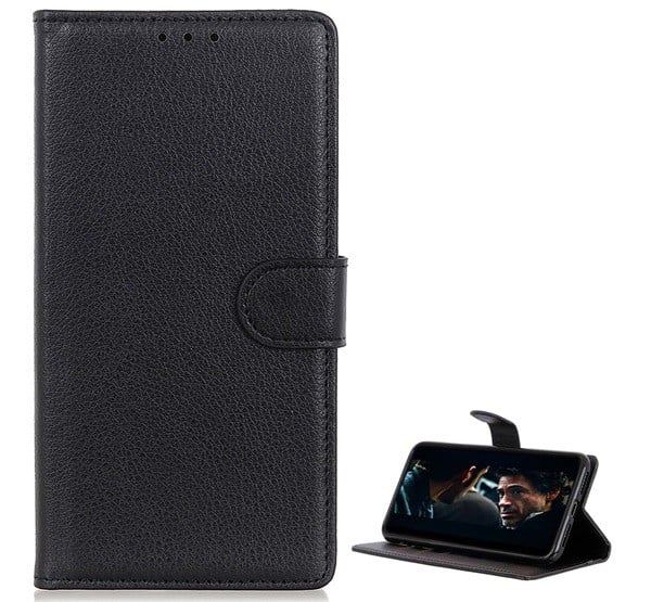 Tok álló, bőr hatású (FLIP, oldalra nyíló, asztali tartó funkció, prémium) FEKETE [Samsung Galaxy S20 Plus 5G (SM-G986)]