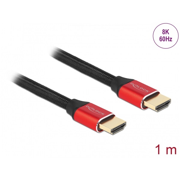 Delock 85773 1m Ultra nagy sebességű HDMI 48Gbps 8K 60Hz piros kábel Delock 85773 1m Ultra nagy sebességű HDMI 48Gbps 8K 60Hz piros kábel