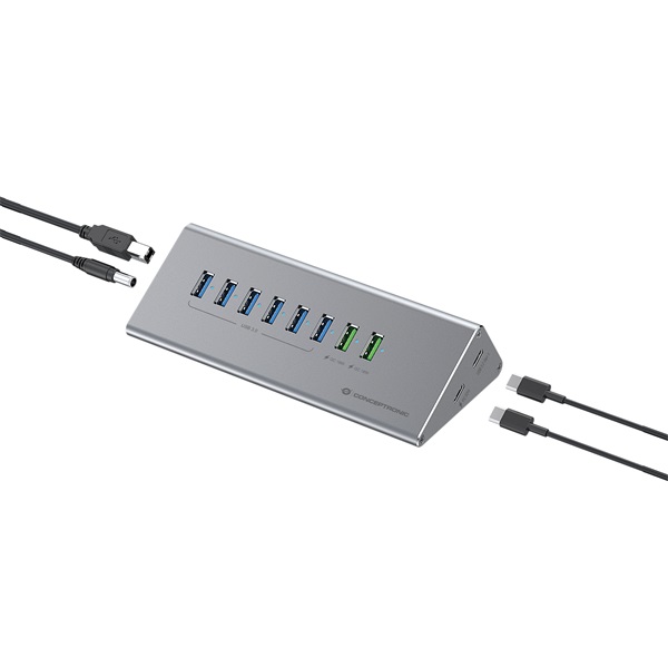 Conceptronic HUBBIES18G 10 port USB-A/C to 2x USB-C+8x USB-A külső táp  USB Hub Szürke