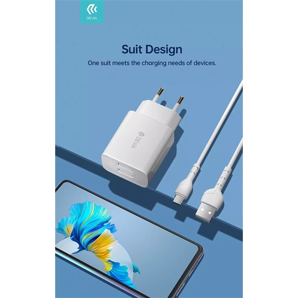 Devia ST364020 5V/2.4A Smart 2xUSB Hálózati töltő adapter + 1 m Micro USB kábel Devia ST364020 5V/2.4A Smart 2xUSB Hálózati töltő adapter + 1 m Micro USB kábel