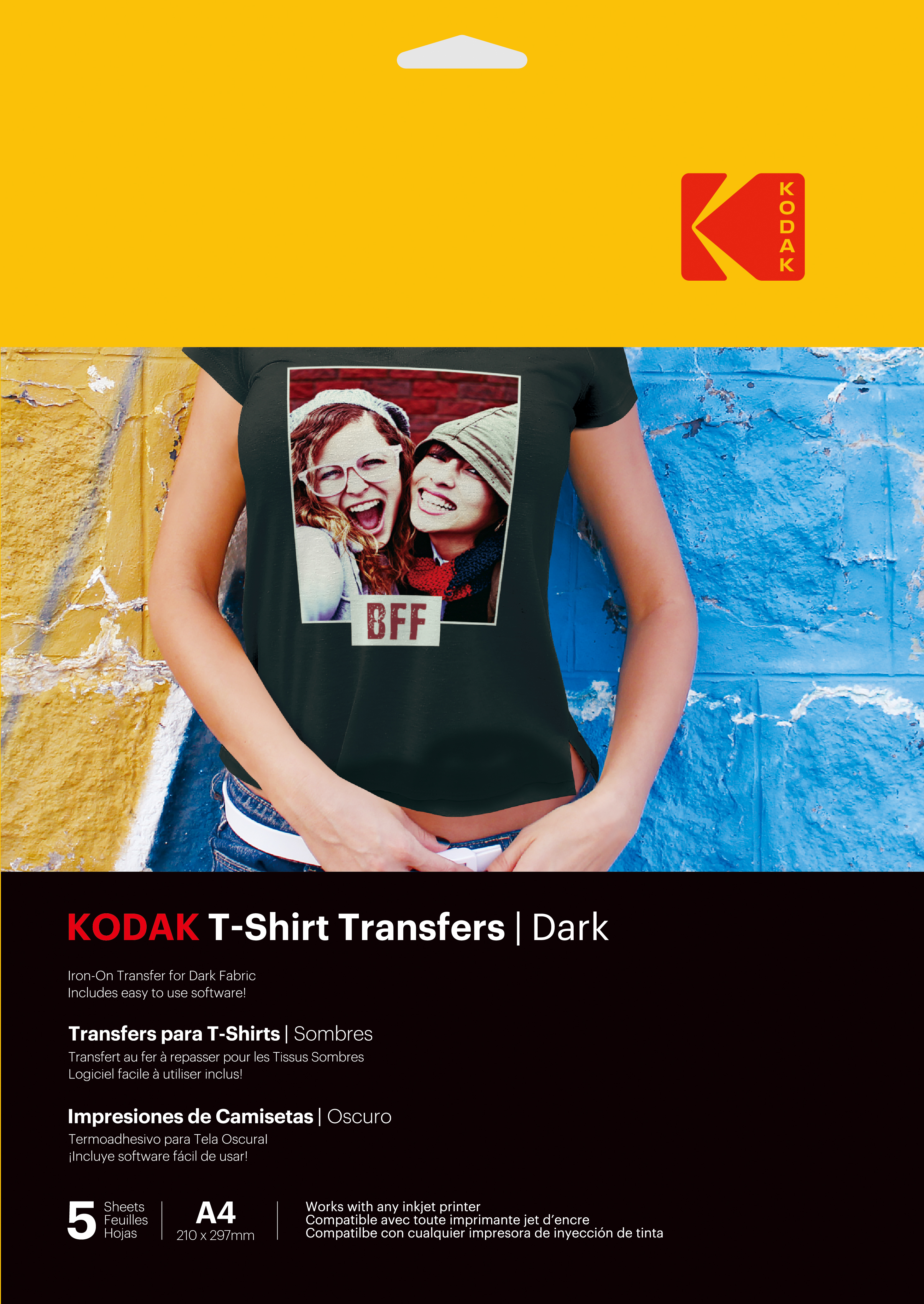 Kodak pólóra vasalható hőtranszfer fotópapírpapír, sötét színű pólókhoz, A4, 5db