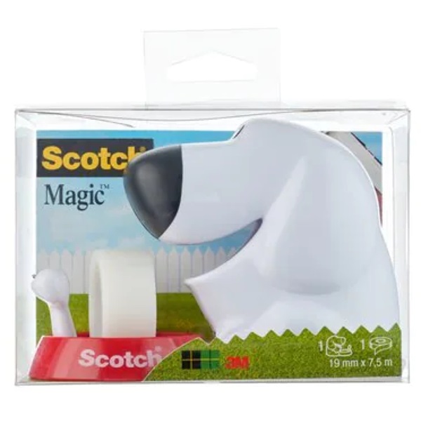 Scotch Magic vidám kutya alakú ragasztószalag adagoló + 1tekercs Scotch Magic 19mmx7,5m ragasztószalag