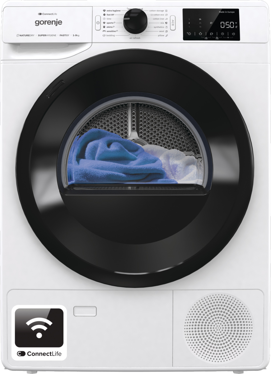 Gorenje DPNE92/GNLWIFI Hőszivattyús szárítógép – 9 Kg, A Energiaosztály, WiFi,  Remote control, ExtraHigiénia opció, Cotton eco