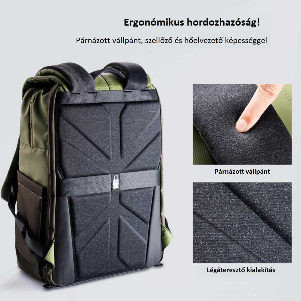 K&F Concept Beta Backpack 20 literes, fotós hátizsák, sötét zöld színben