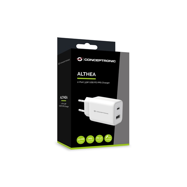 Conceptronic ALTHEA11W USB-C+USB-A 33W telefon töltő adapter Fehér Conceptronic ALTHEA11W USB-C+USB-A 33W telefon töltő adapter Fehér