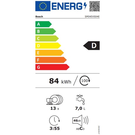 Bosch SMI4EVS04E Beépíthető 13 terítékes mosogatógép