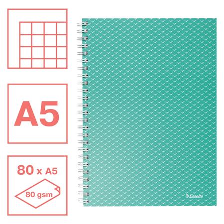 Spirálfüzet, A5, kockás, 80 lap, ESSELTE  "Colour`Breeze", zöld