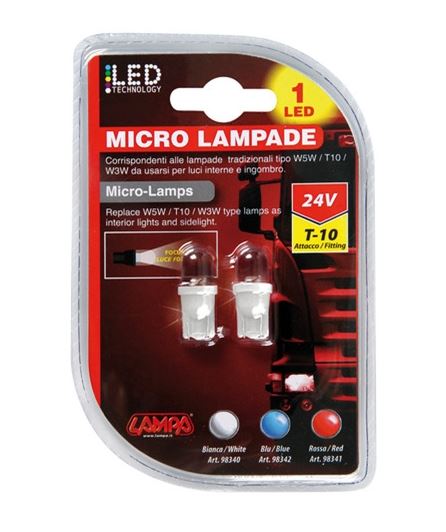 Lampa 24V T10, (W5W) 1 LED dióda, fehér színű, pár (0198340)