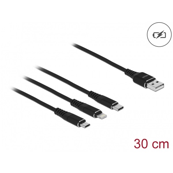 Delock 87152 30cm 3 az 1-ben USB-A - Lightning/MicroUSB/USB-C töltő kábel Delock 87152 30cm 3 az 1-ben USB-A - Lightning/MicroUSB/USB-C töltő kábel