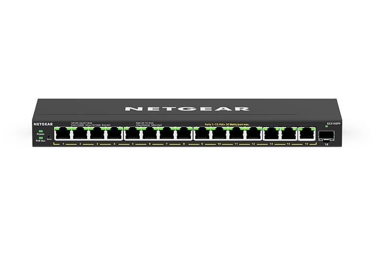 Netgear 16 port PoE+ Gigabit Ethernet + 1 port SFP Switch (GS316EPP-100PES)