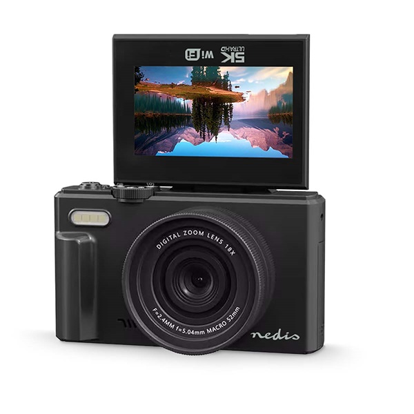 Nedis PCAM2570BK vlogger digitális fényképezőgép / kamera, kihajtható képernyő, 75 MPixel, 5K@15fps, 16 MPixeles CMOS