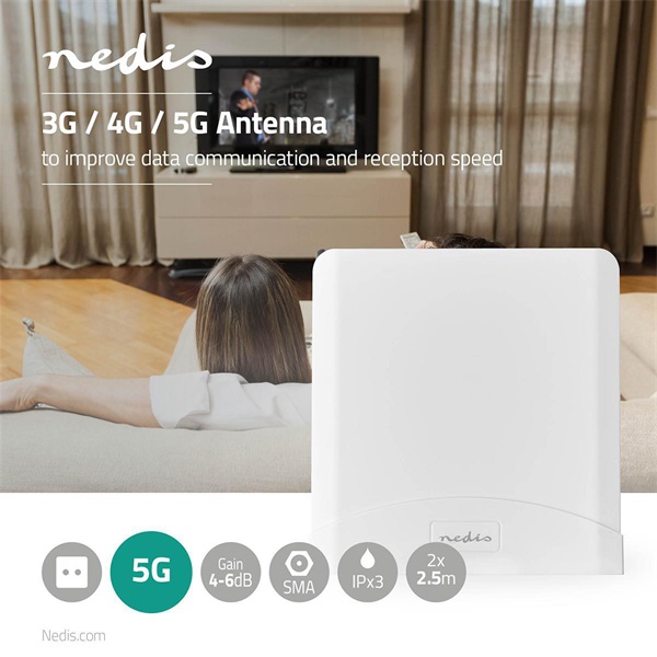 Nedis ANOR5G20WT 3G / 4G / 5G 698 MHz -5000 MHz Nyereség: 6 dB  Beltéri és kültéri antenna