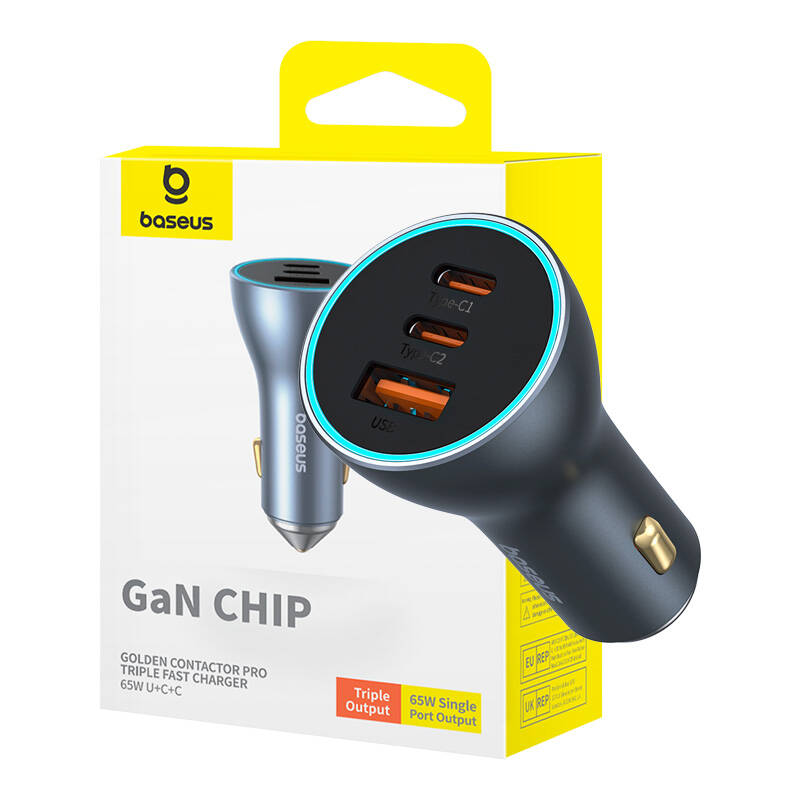 Baseus Golden Contactor Pro autós töltő, 2x USB-C, 1x USB, 65W