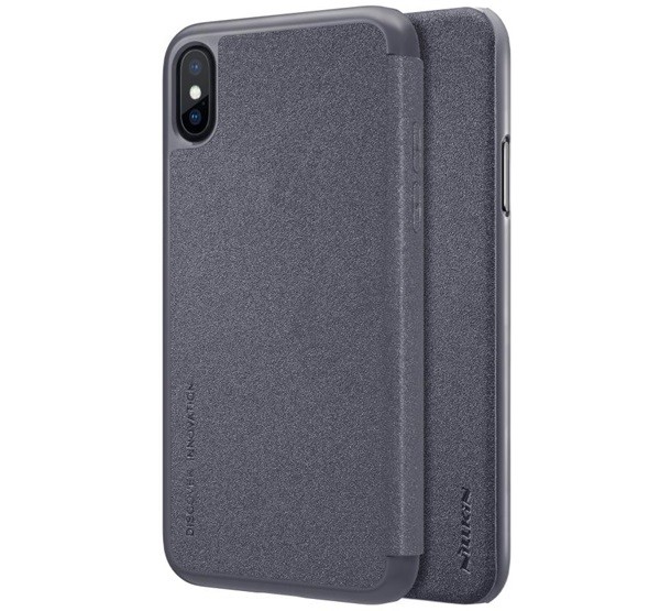 NILLKIN SPARKLE műanyag telefonvédő (mikroszálas bőr hatású FLIP, oldalra nyíló) FEKETE [Apple iPhone XS 5.8]