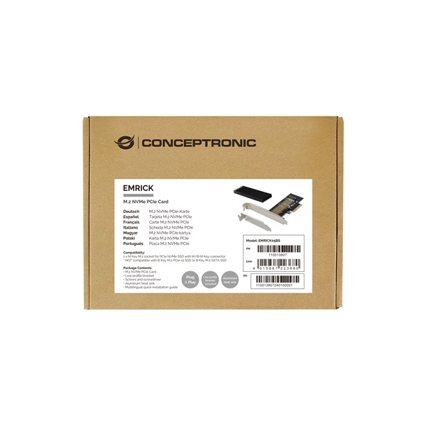 Conceptronic EMRICK05BS PCIe x4 to M.2 NVMe, Heatsink Bővítőkártya Conceptronic EMRICK05BS PCIe x4 to M.2 NVMe, Heatsink Bővítőkártya