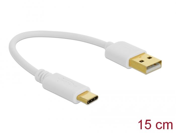 Delock USB-A -> USB-C töltőkábel 15cm fehér (85355) Delock USB-A -> USB-C töltőkábel 15cm fehér (85355)