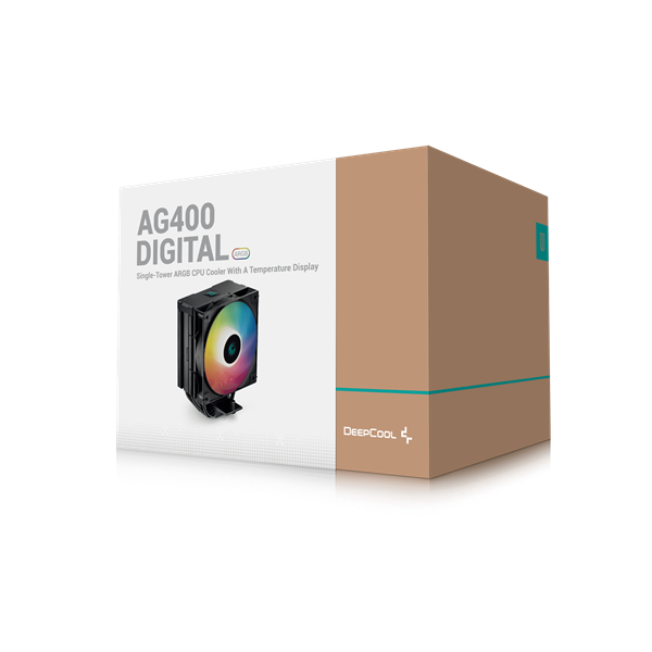 DeepCool CPU Cooler - AG400 DIGITAL ARGB (31,6 dB; max, 128,93 m3/h; 4pin csatlakozó, 4 db heatpipe, 12cm, PWM, A-RGB)