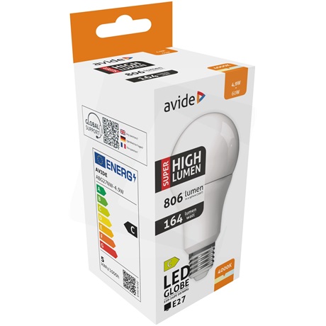 Avide ABG27NW-4.9W LED GLOBE IZZÓ A60 4.9W E27 NW 4000K SUPER HIGH LUMEN Avide ABG27NW-4.9W LED GLOBE IZZÓ A60 4.9W E27 NW 4000K SUPER HIGH LUMEN