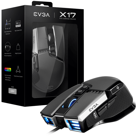 EVGA X17 Gaming egér  RGB  Szürke