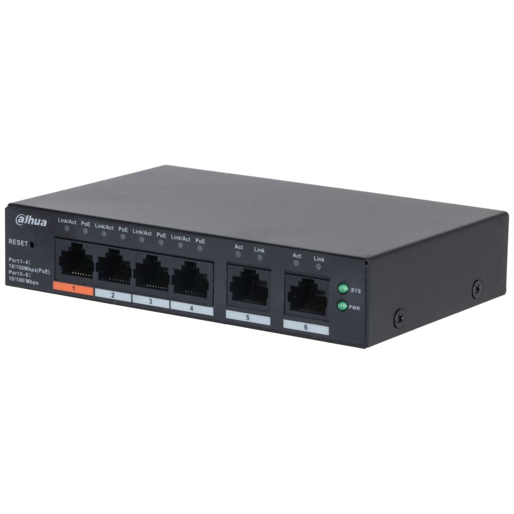 Dahua  CS4006-4ET2ET-60  Cloud Menedzsment  4x100Mbps PoE  + 2x 100Mbps uplink 60W PoE switch