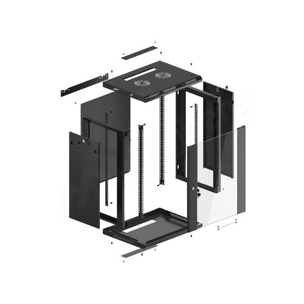 Lanberg WF01-6415-10B 19" 15U SZÉL:600 MÉLY:450 MAG:774 lapraszerelt üvegajtós fekete fali rack szekrény