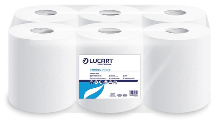 Lucart Strong 450 CF törlőkendő, tekercses belső adagolású optimum fehér (852342)