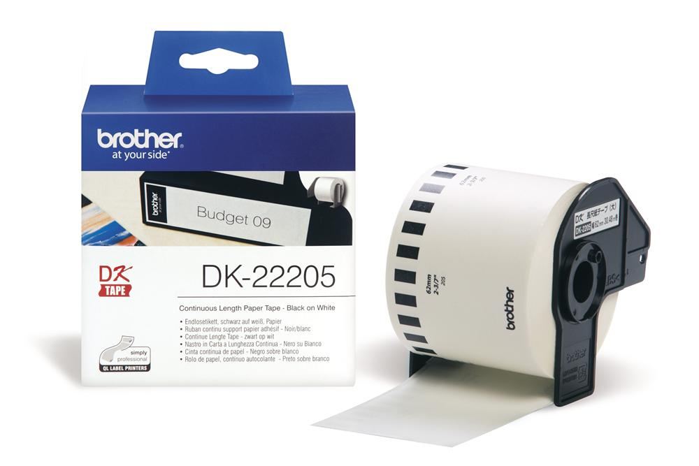 Brother DK-22205 folytonos szalagcímke 62mm x 30,48m öntapadós fehér Brother DK-22205 folytonos szalagcímke 62mm x 30,48m öntapadós fehér