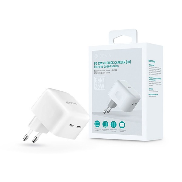 Devia ST366086 GaN 35W 2xType-C hálózati töltő adapter Devia ST366086 GaN 35W 2xType-C hálózati töltő adapter
