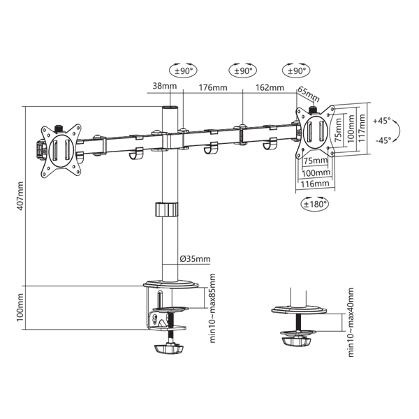 SBOX LCD-352/2-2 DESKTOP MOUNT 17-32" 2 képernyős rögzítőkar  