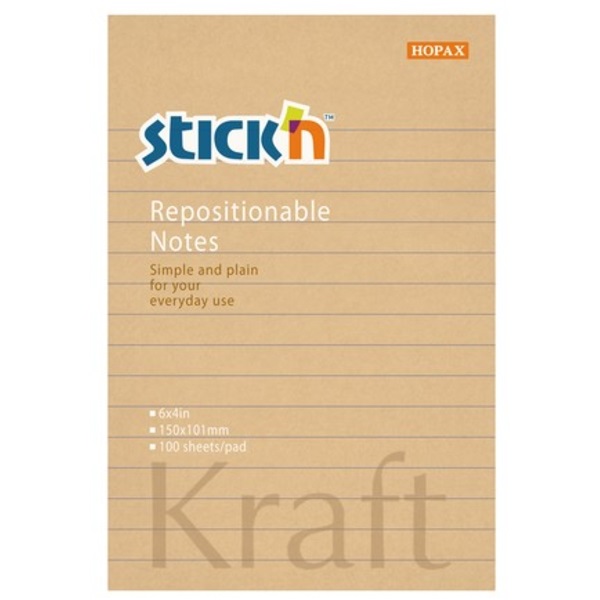 Stick`N KraftNotes 150x101mm 100lap vonalas öntapadó jegyzettömb Stick`N KraftNotes 150x101mm 100lap vonalas öntapadó jegyzettömb