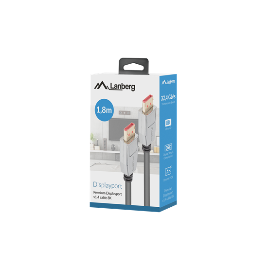 Lanberg displayport v1.4 kábel, M/M 20 PIN, 8K 60HZ, 1.8 méter Fekete