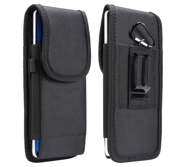 Tok álló, textil (derékra rögzíthető övtáska, tépőzáras, bankkártya tartó, vízálló, univerzális 6.4-6.9") FEKETE [Oppo A76]