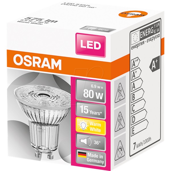 Osram Star PAR16 üveg ház/6,9W/575lm/2700K/GU10/230V/36fok/83lm/W LED spot izzó (STPAR168036°6.9W/2700KGU10) Osram Star PAR16 üveg ház/6,9W/575lm/2700K/GU10/230V/36fok/83lm/W LED spot izzó (STPAR168036°6.9W/2700KGU10)