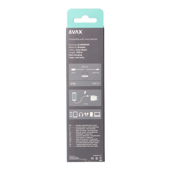  AVAX CB401G STEELY USB A-Lightning 20W   3A  1,5m acélszürke 
