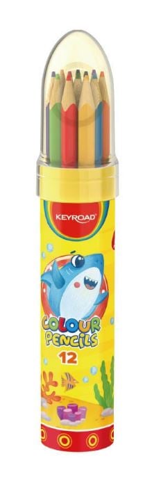 Keyroad színes ceruza készlet henger alakú tartóban, háromszögletű, 12 szín (KR972228)