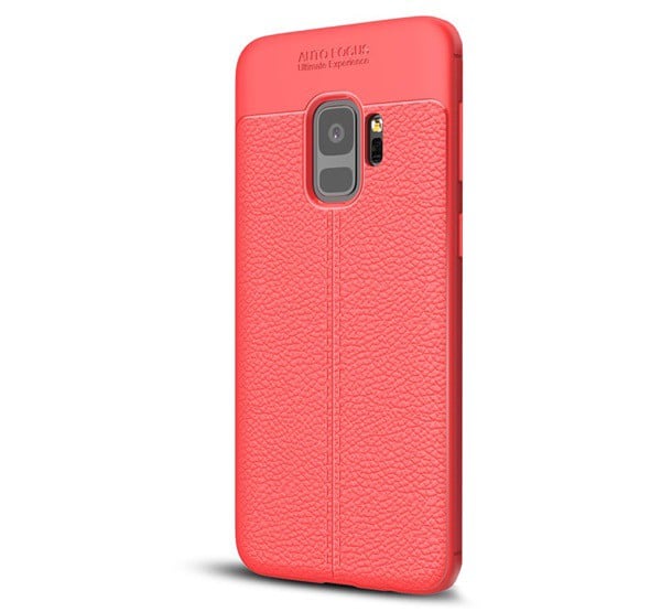 Szilikon telefonvédő (közepesen ütésálló, bőr hatású, varrás minta) PIROS [Samsung Galaxy S9 (SM-G960)]