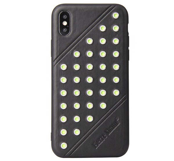 FIERRE SHANN műanyag telefonvédő (bőr hatású hátlap, szegecses) FEKETE [Apple iPhone XS 5.8]