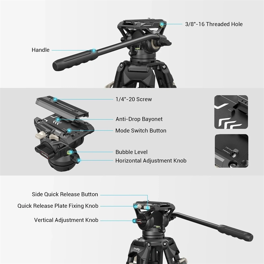 SMALLRIG AD-01 3751 Heavy-Duty Fluid Head Tripod