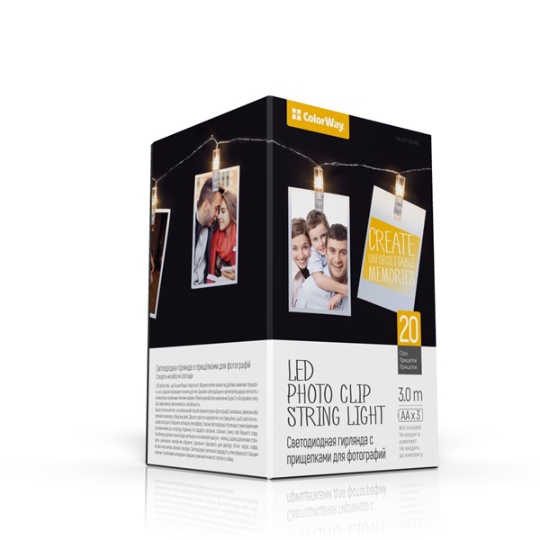 COLORWAY LED füzér fotócsipeszes fényképtartó fényfüzér 20 LED / 3M (CW-LCP-20L30B)