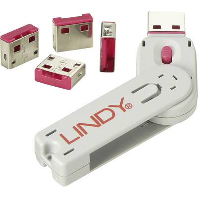 USB port blokkoló dugó, vakdugó, 4 db-os készlet, piros, kiszedő szerszámmal, Lindy 40450 USB port blokkoló dugó, vakdugó, 4 db-os készlet, piros, kiszedő szerszámmal, Lindy 40450