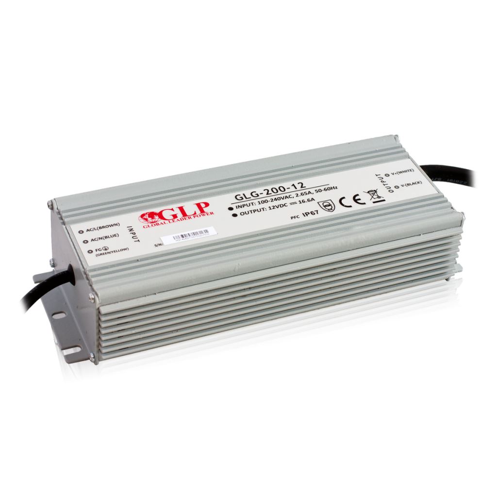 GLP GLG-200-12 12V/16.6A 200W IP67 PFC szűrős LED tápegység GLP GLG-200-12 12V/16.6A 200W IP67 PFC szűrős LED tápegység