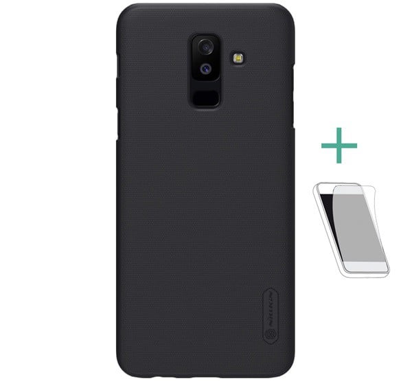 NILLKIN SUPER FROSTED műanyag telefonvédő (gumírozott, érdes felület + képernyővédő fólia) FEKETE [Samsung Galaxy A6+ (2018) SM-A605F]